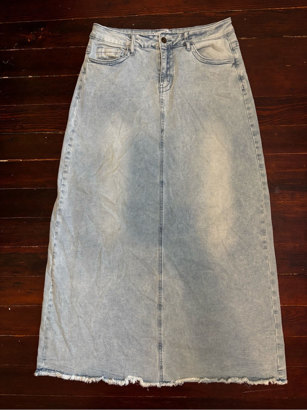 Main Street Exchange Riley Skirt- Stretch Denim Light Blue Maxi Skirt